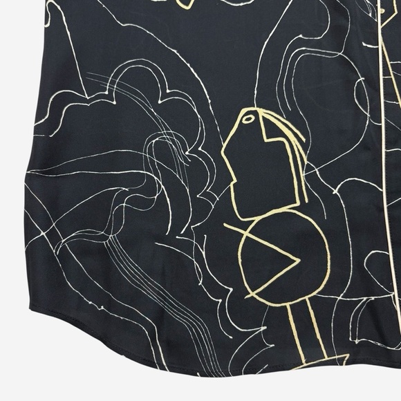 Lafayette 148 Long Sleeve Hidden Button Down Printed Blouse Size L Black Viscose - Picture 5 of 7